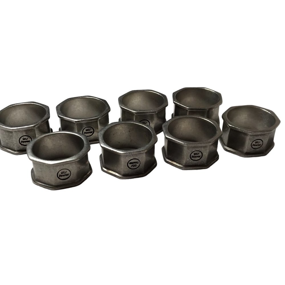 Set of 8 Metal Silver Napkin Rings Octagon Shaped 8 Sides Geometric 95% Pewter